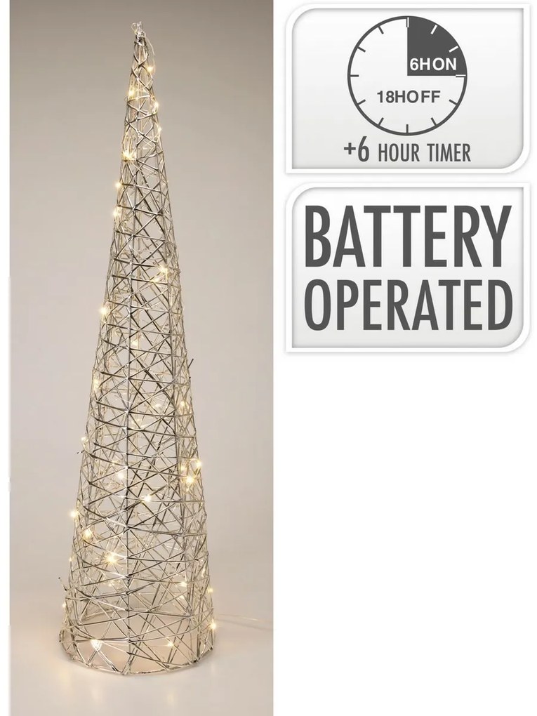 Con luminos de Crăciun Silver, 60 x 16 cm, 30micro LED, cu baterii, 60 cm