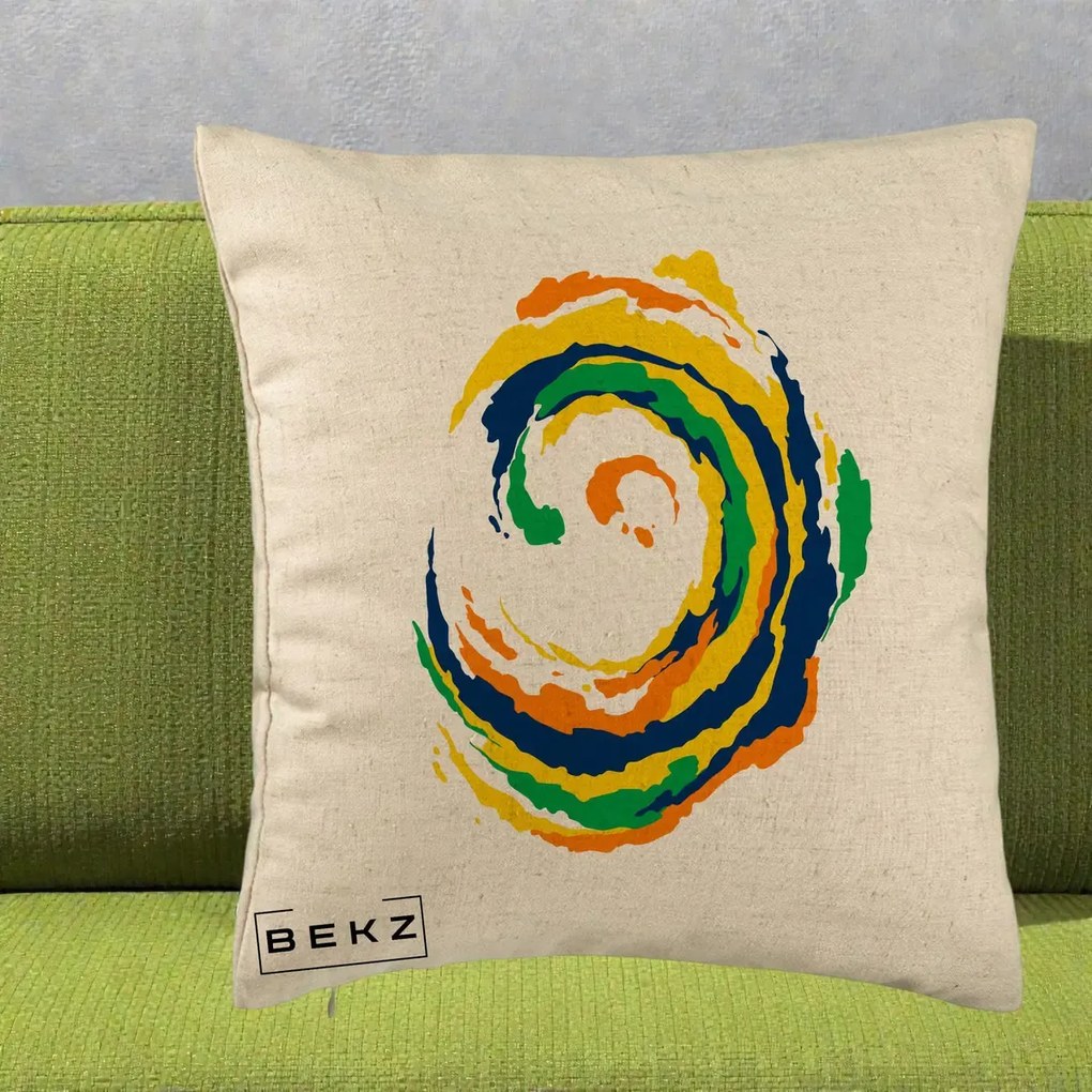Perna Decorativa Vortex Abstract Colorat, 40x40 cm, Bej, Husa Detasabila, Perna Inclusa, BEKZ®