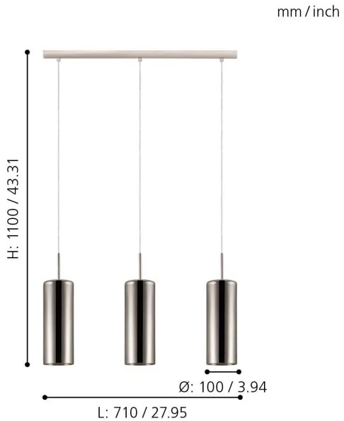 Eglo 98697 - Lustră pe cablu SELVINO 3xE27/15W/230V