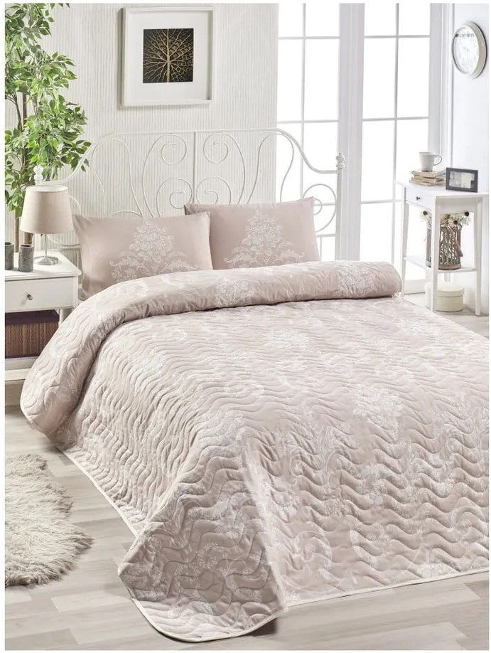Set cuvertură pentru pat și 2 fețe de pernă EnLora Home Kralice Pink, 200 x 220 cm