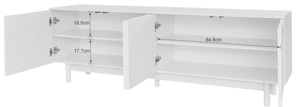 Comodă TV Elegant în Stil Luxos cu Uși Structurate și Rafturi Reglabile, 175x38x56 cm, Alb