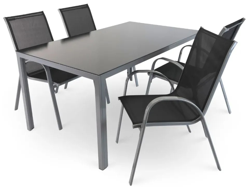 Set gradina Lucio 2, dreptunghi - 4 locuri, negru / gri