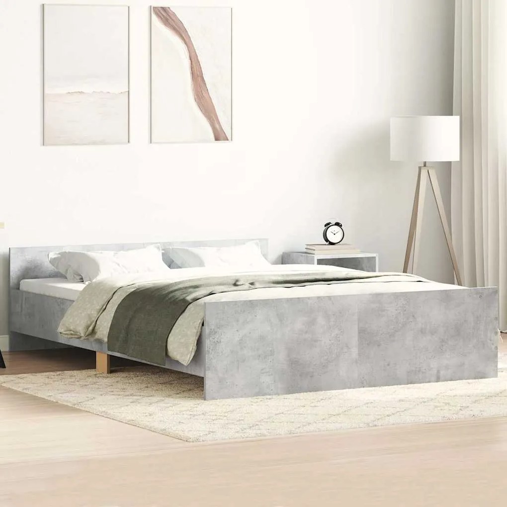 vidaXL Cadru de pat cu tăblie la cap/picioare, gri beton, 135x190 cm