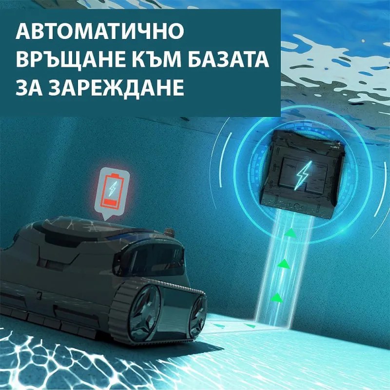 Robot fara fir pentru piscine Wybot S2 Pro, 91 W, 210 min, 300 m², Filtrare dubla, Statie de incarcare, Giroscop, Negru