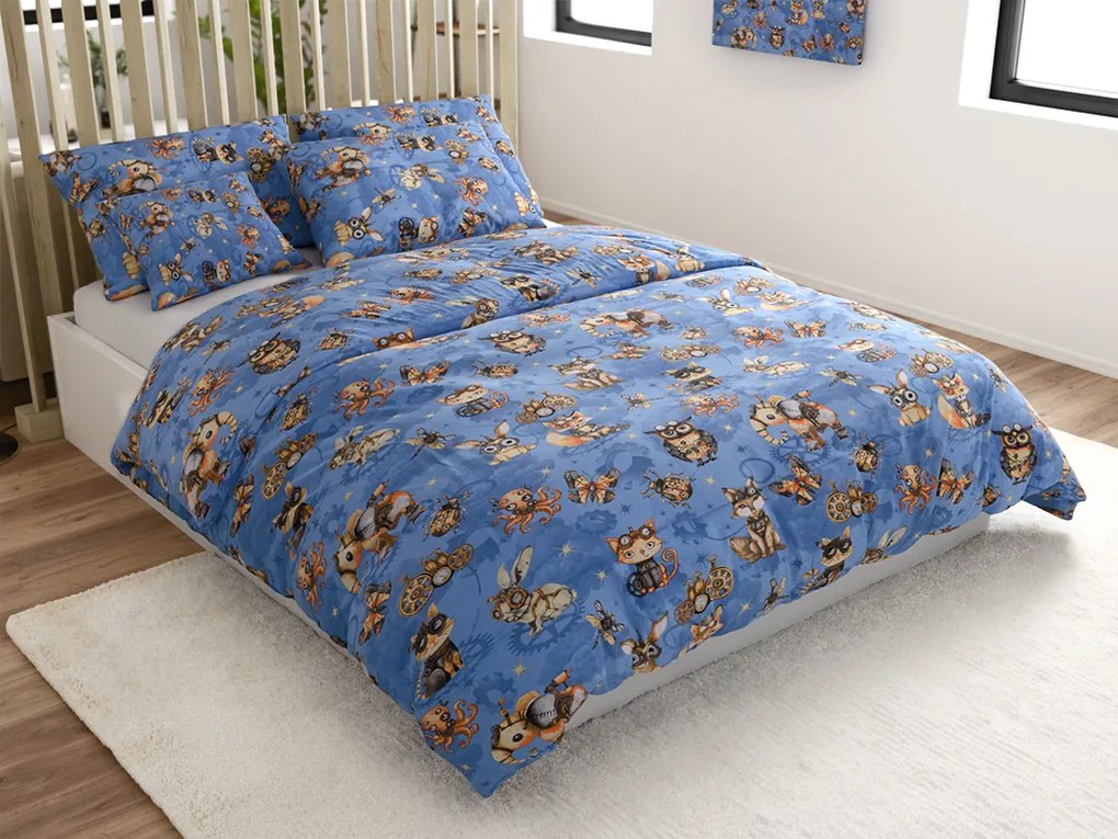 Lenjerie de pat pentru copii din bumbac STEAM DREAMS albastru Dimensiune lenjerie de pat: 70 x 90 cm | 140 x 200 cm