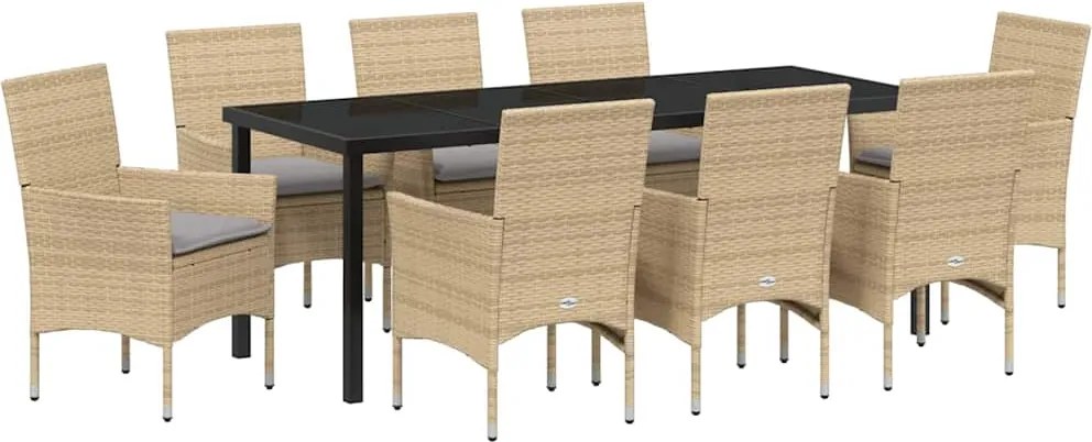 vidaXL Set de masă pentru grădină cu pernă 9 pcs Bej poliratan
