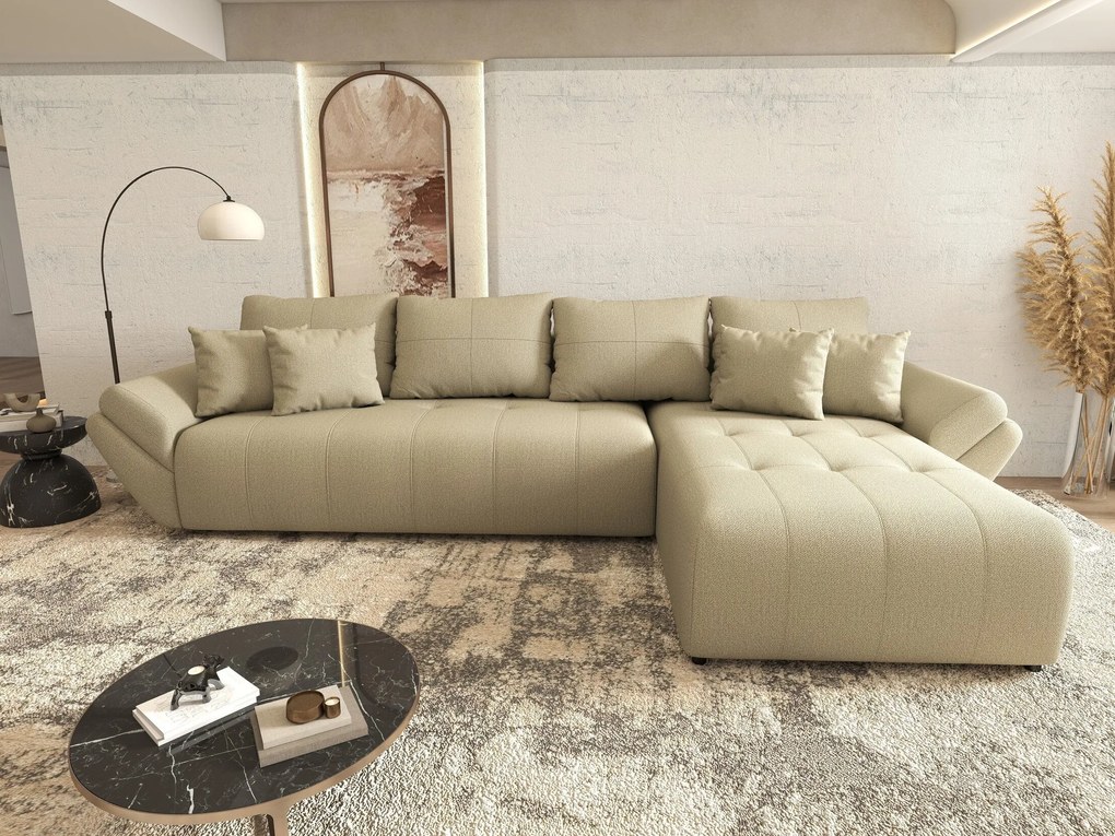 Colțar extensibil dumonde cu ladă de depozitare si sezut confortabil din spuma high-density, Berlin XL Enjoy Camel 350x185 cm II