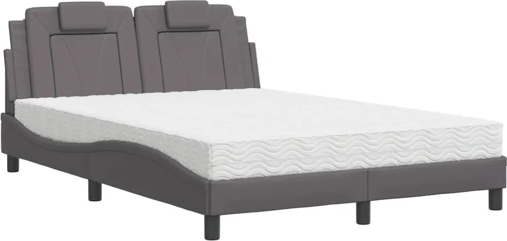 vidaXL Pat, Viana, cu saltea, gri, 140x190 cm, piele ecologică