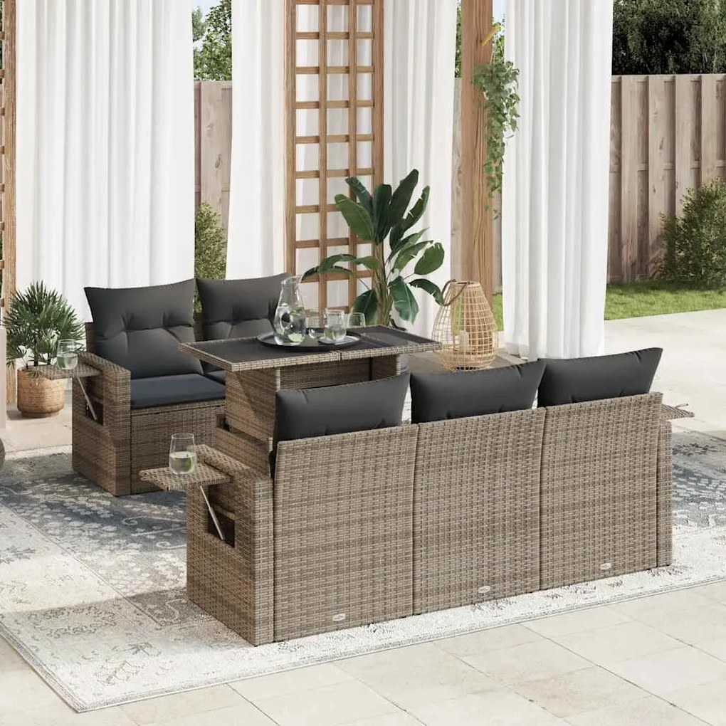 3326411 vidaXL Set mobilier grădină cu perne, 6 piese, gri, poliratan