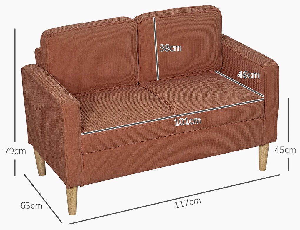 HOMCOM Canapea 2 Locuri cu Spatiu de Depozitare si Picioare Solide de Lemn, pentru Sufragerie, Dormitor, 117 x 63 x 79 cm, Portocaliu | Aosom Romania