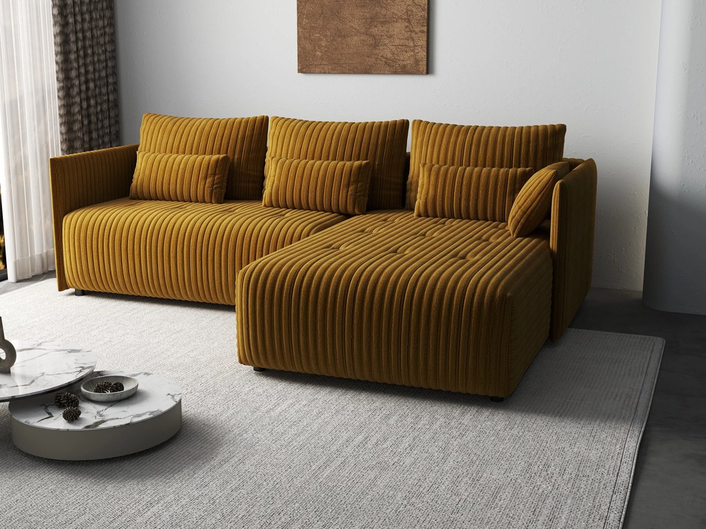 Colțar extensibil dumonde cu ladă de depozitare si sezut confortabil din spuma high-density, Malta Ambience Mustard II 235x185 cm
