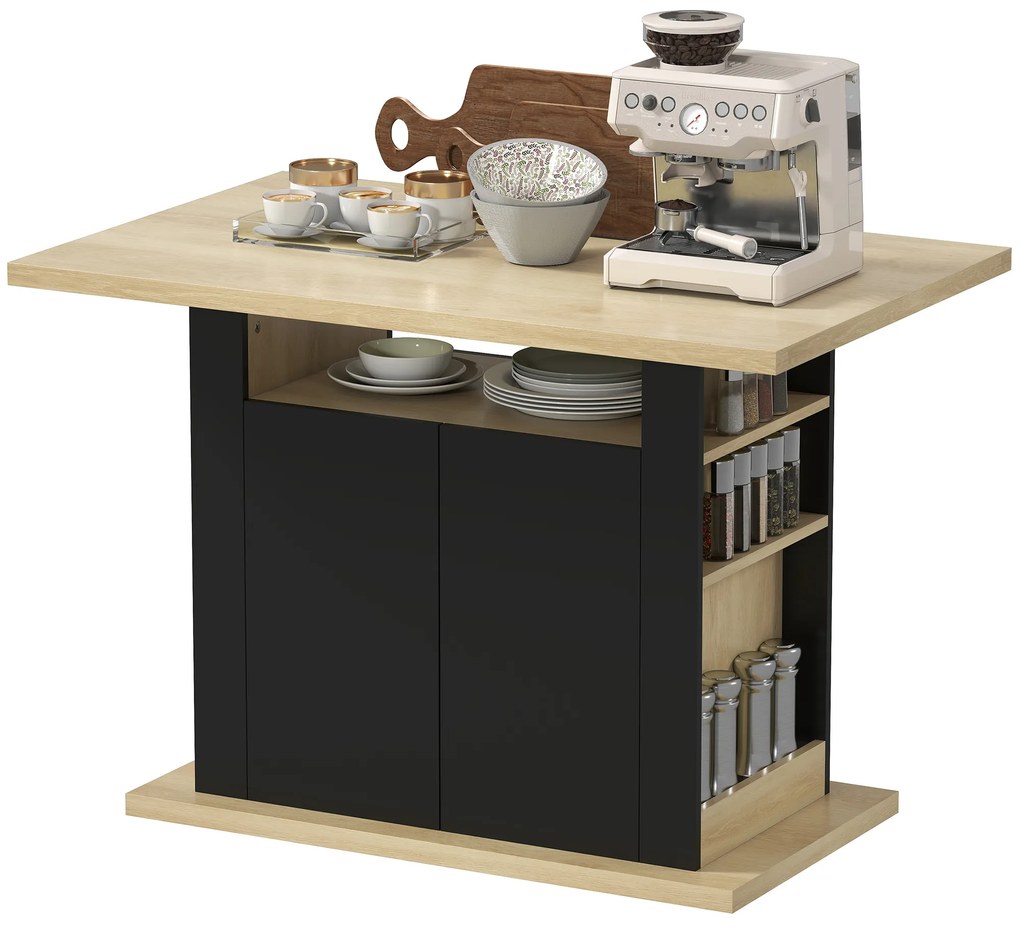 HOMCOM Masă de dining insulă centrală pentru bucătărie cu blat mare 4-6 persoane dulap cu 4 uși 110 x 70 x 75,5 cm negru | Aosom Romania