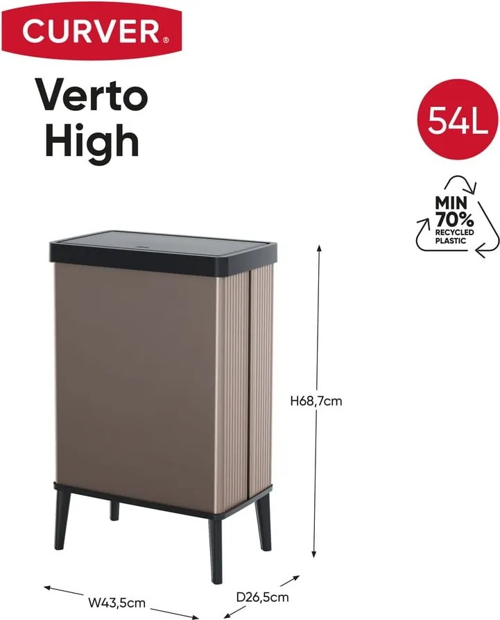 Coș de gunoi roz cu senzori de atingere din plastic reciclat 54 l Verto High – Curver