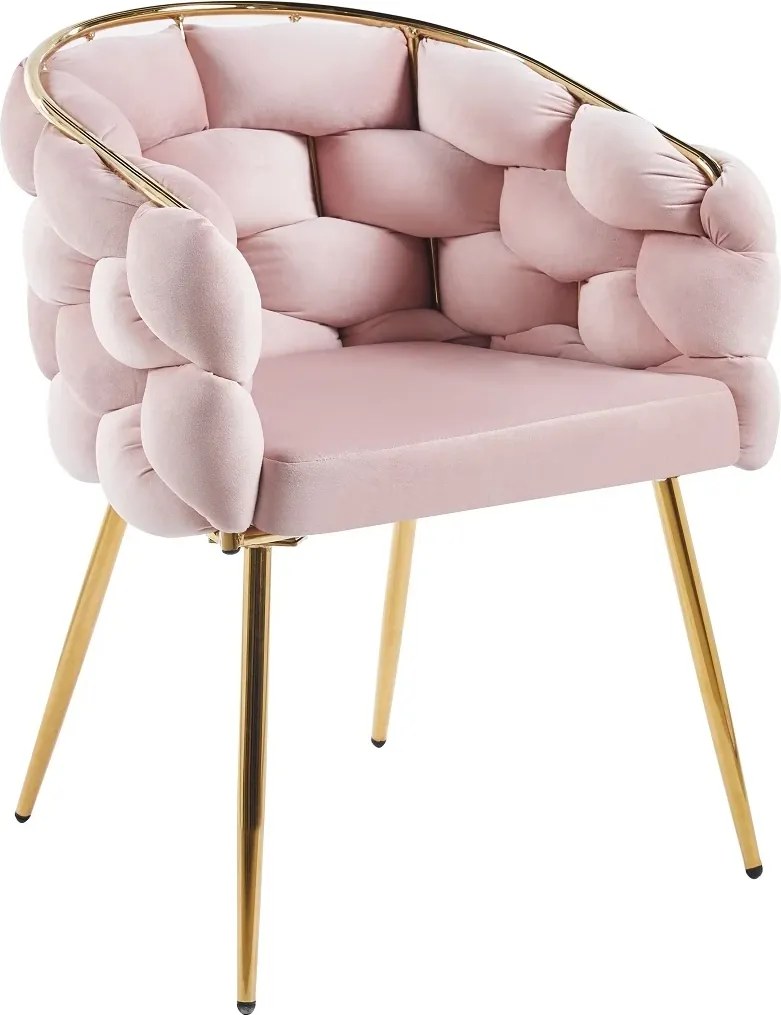 RESIGILAT- Scaun dining, tapiterie catifea, cadru metalic auriu, Roz