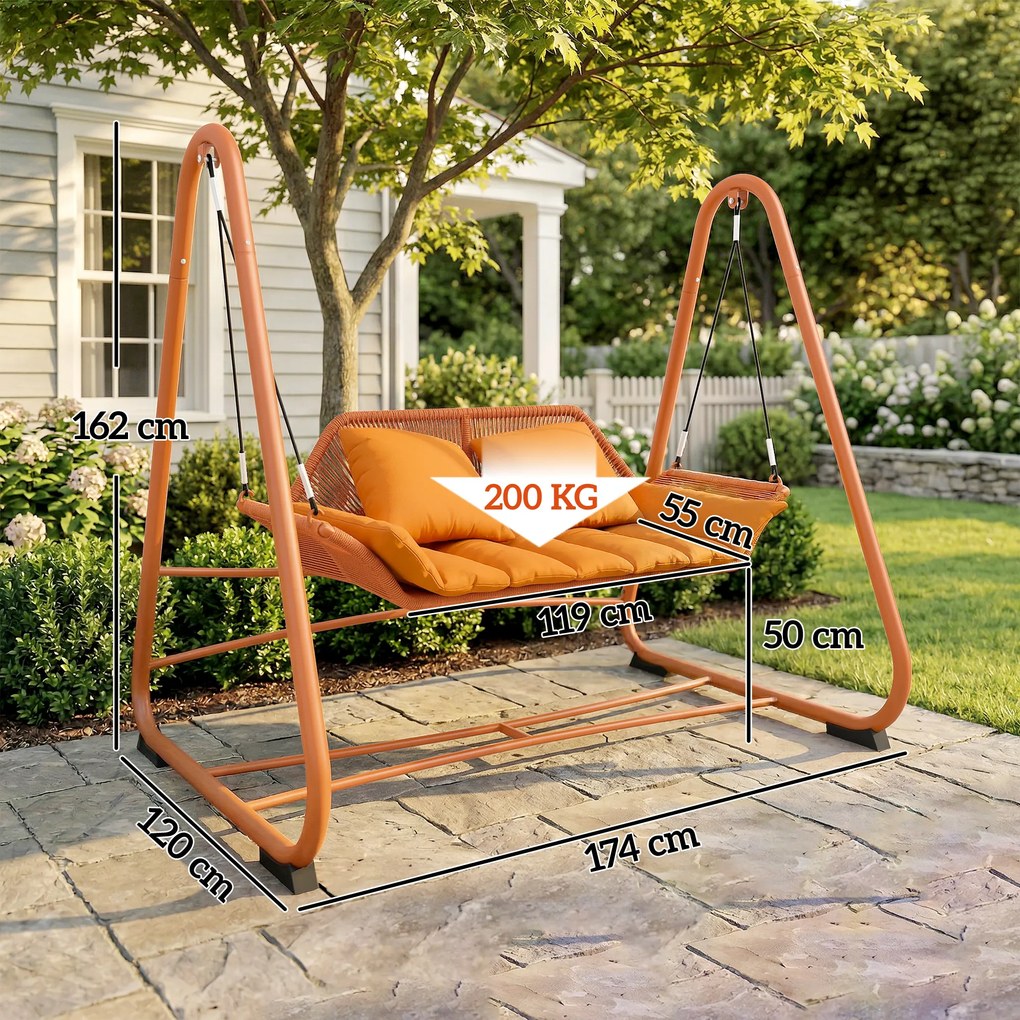 Outsunny Balansoar Hollywood, leagăn de grădină cu perne, cadru, pentru grădină, balcon, 174 x 120 x 162 cm, metal, Teracotă | Aosom Romania