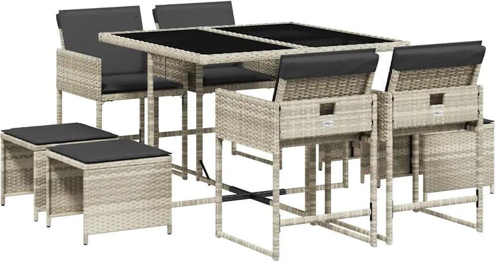 vidaXL Set mobilier grădină cu perne, 9 piese, gri deschis, poliratan