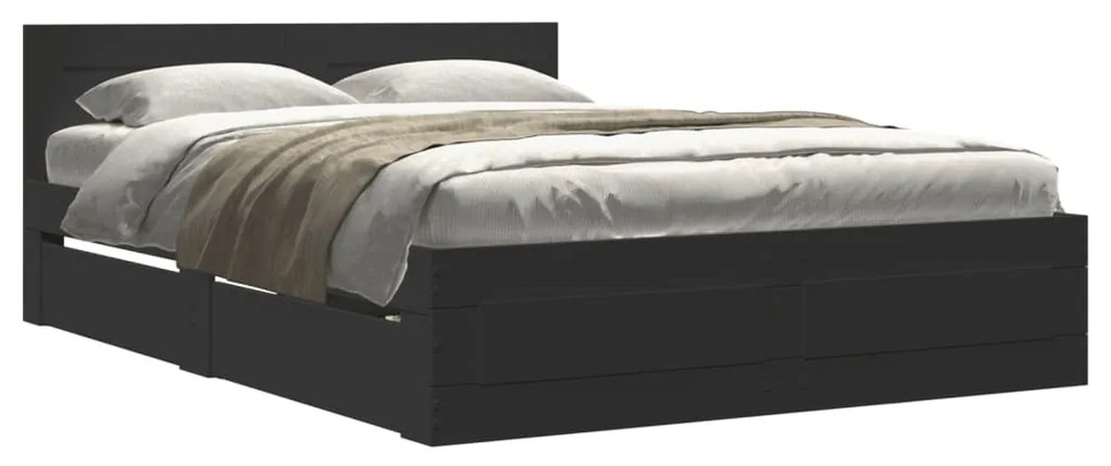 3295598 vidaXL Cadru de pat cu tăblie, negru, 135x190 cm, lemn prelucrat