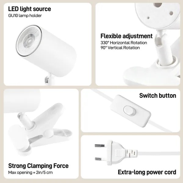Immax NEO 08292L - Lampă cu clemă PUNTO 1xGU10/9W/230V albă