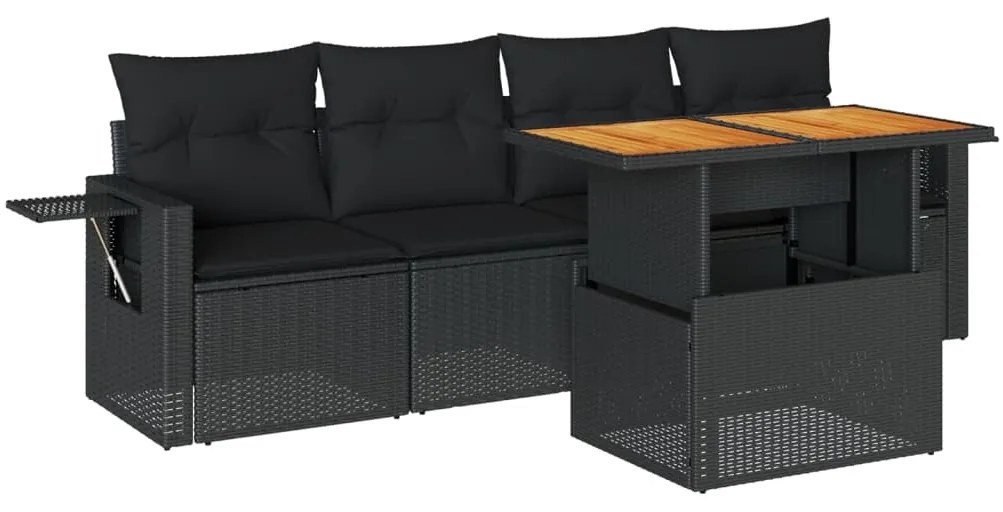 3327093 vidaXL Set mobilier de grădină cu perne, 5 piese, negru, poliratan