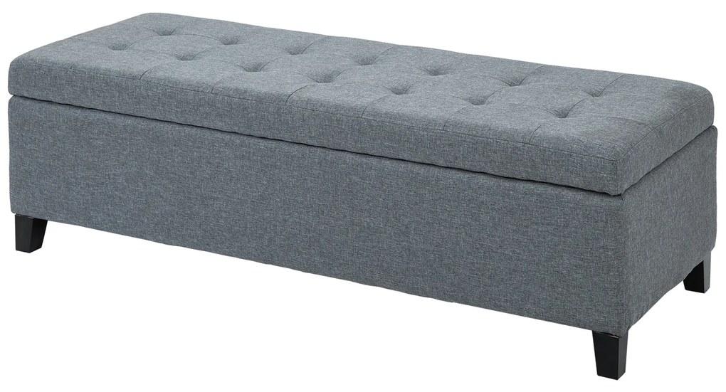 HOMCOM Bancă cu Stocare, Otomană, Bancă de Hol, Împăturire cu Nasturi, 125,1 cm x 48,9 cm x 41,3 cm, Gri | Aosom Romania