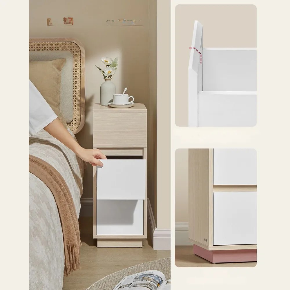 Noptieră ROBIN, 30x25x65cm, alb/bej Vasagle