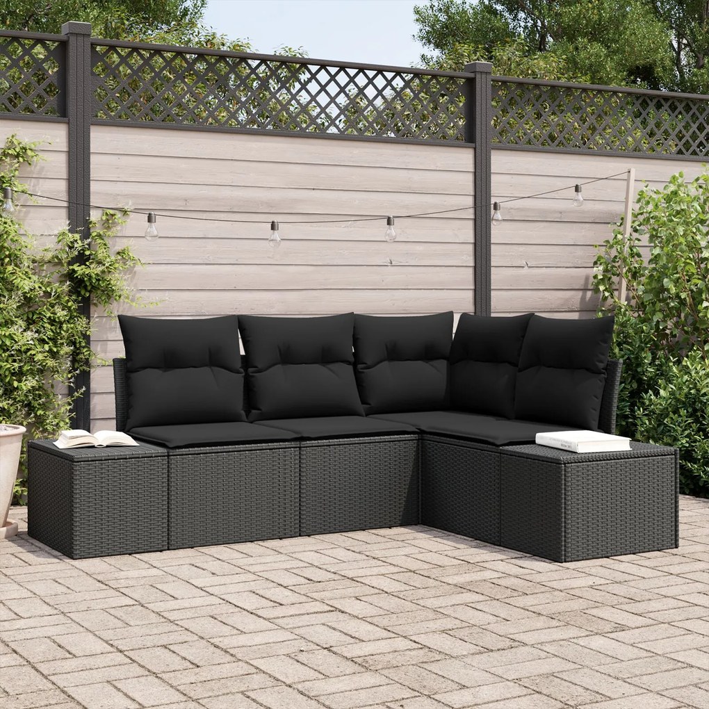 vidaXL Set de canapele pentru grădină 4 pcs Negru Rattan poli