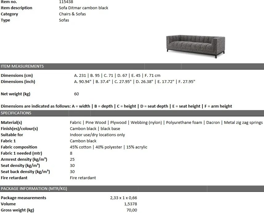 Canapea design elegant LUX Ditmar, cambon negru 115438 HZ