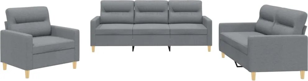 vidaXL Set de canapele cu perne, 3 piese, gri deschis, textil