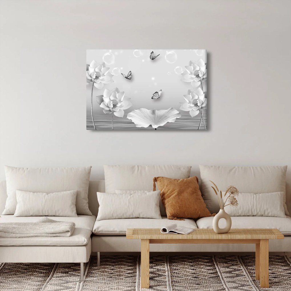 Tablou - Design flori și fluturi (90x60 cm)