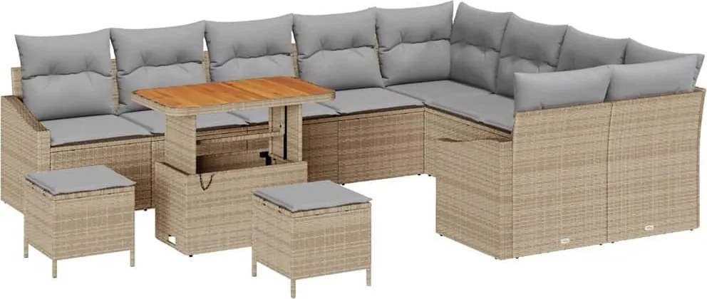 vidaXL Set de canapele pentru grădină cu pernă 12 pcs Bej poliratan