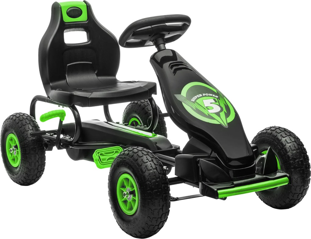 HOMCOM Kart cu Pedale pentru Copii 5-12 Ani cu Scaun Reglabil, din Metal și PP, 121x58x61 cm, Verde și Negru | Aosom Romania