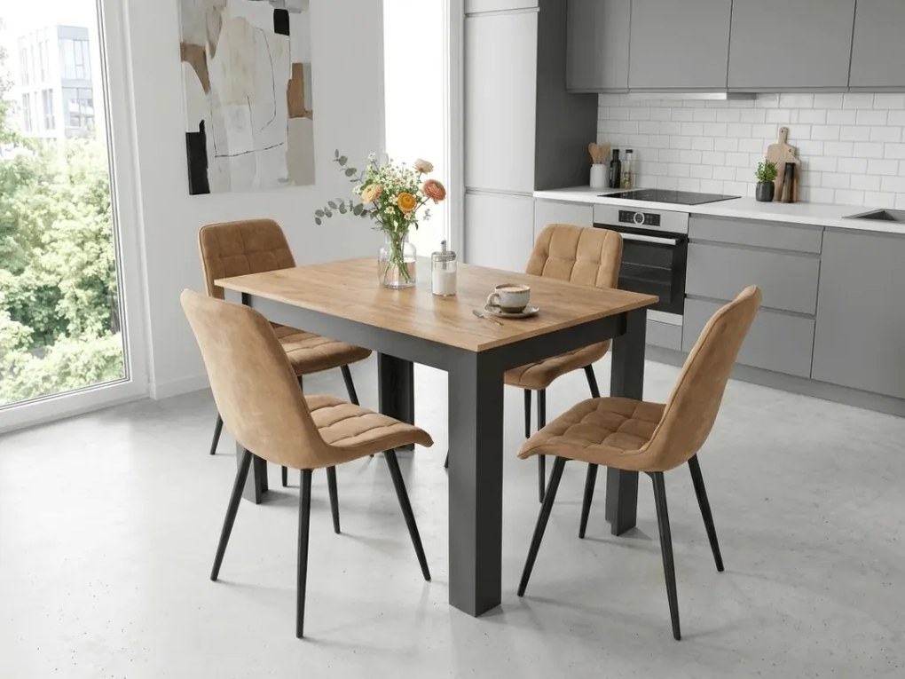 Scaun de masa SPLIT VELVET cu picioare negre, maro
