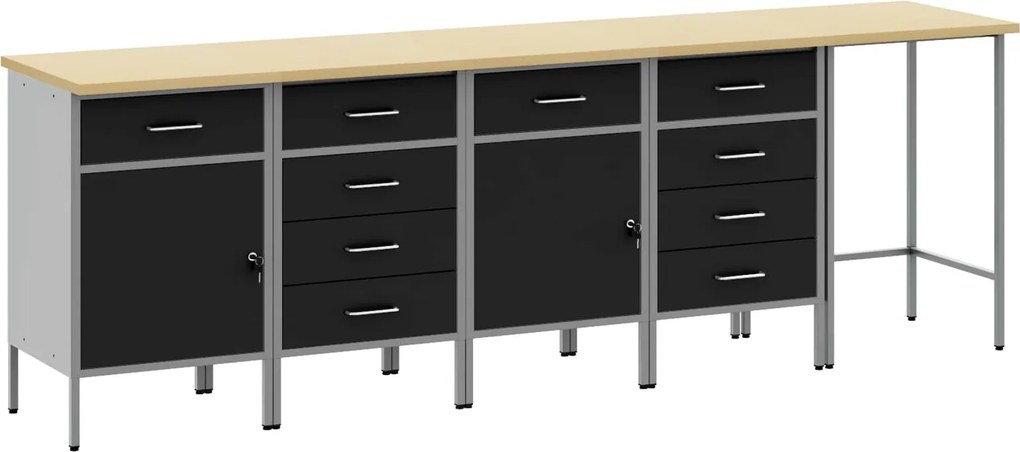 vidaXL Set de dulapuri de lucru cu sertar Manual 5 pcs Negru și Gri