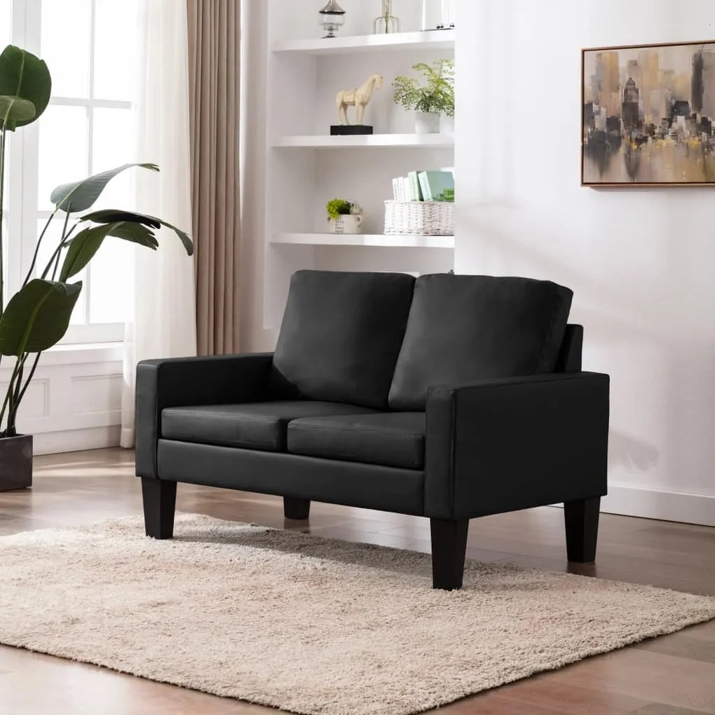 288751 vidaXL Canapea cu 2 locuri, negru, piele ecologică