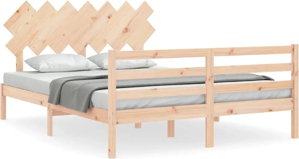 vidaXL Cadru de pat cu tăblie, king size, lemn masiv