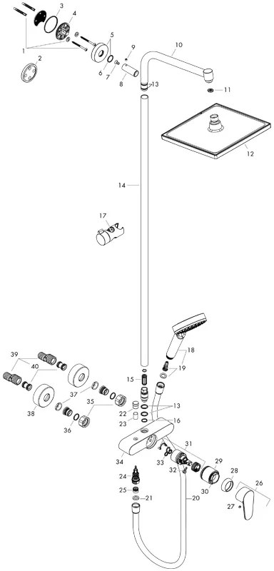 Set de dus Hansgrohe, Crometta E 240, cu palarie, para si baterie de dus, crom