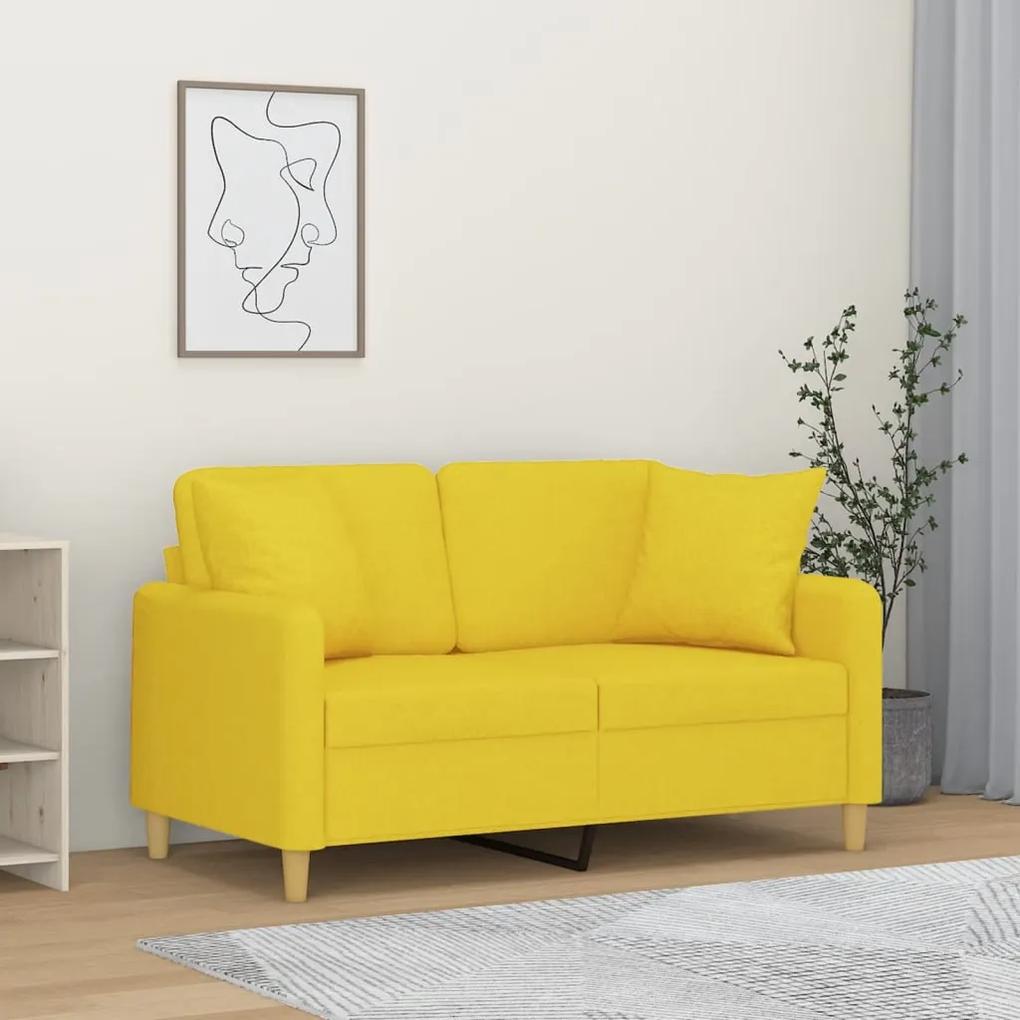 Canapea cu 2 locuri cu pernute, galben deschis, 120 cm, textil