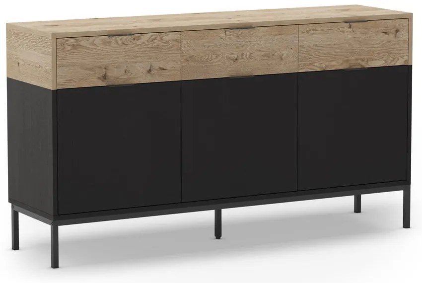 Comodă neagră/în culoare naturală joasă cu aspect de lemn de stejar 150x80 cm Marion – Marckeric