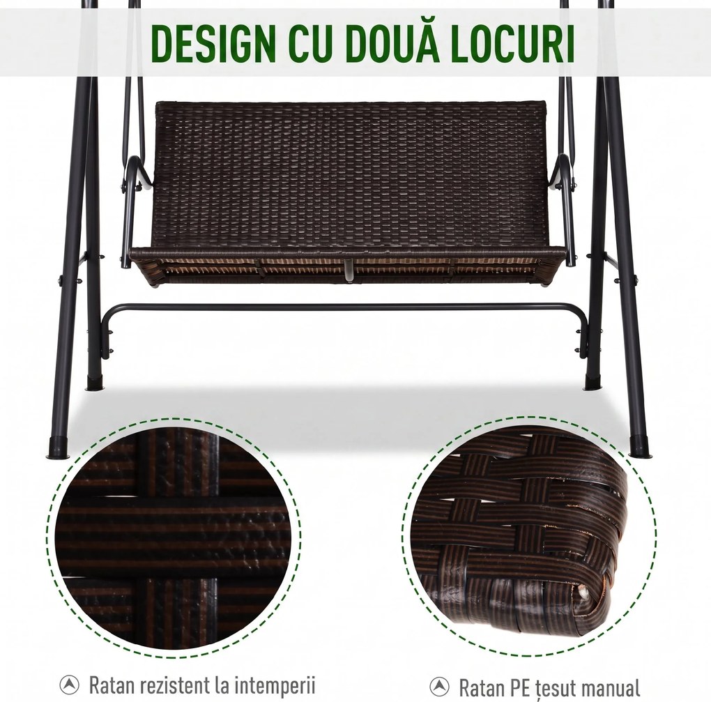 Outsunny Balansoar Hollywood, Balansoar de Grădină cu Baldachin, Acoperiș Reglabil, Negru + Maro + Gri | Aosom Romania