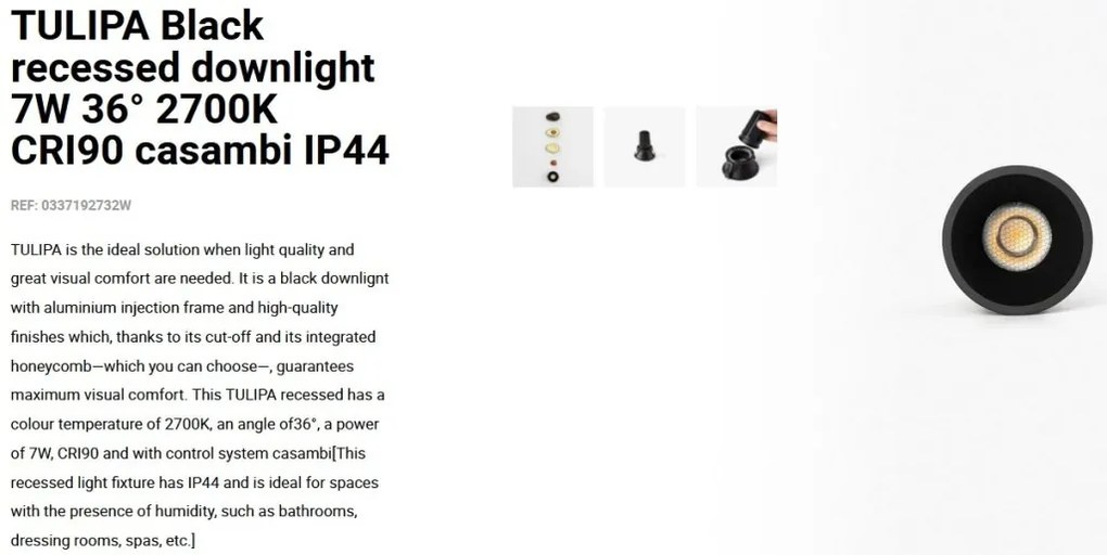 Spot LED incastrabil TULIPA Black recessed downlight 7W 36° 2700K CRI90 casambi IP44
