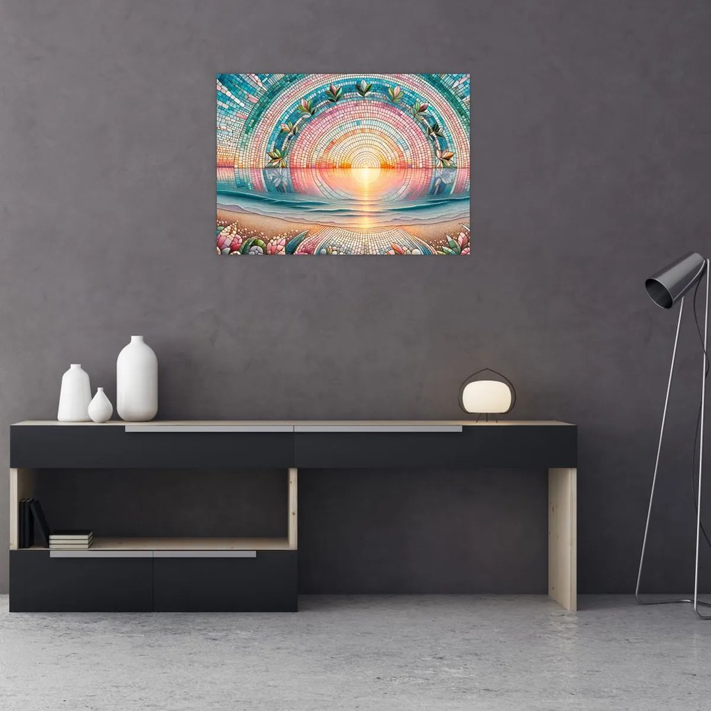 Tablou pe sticlă – Mozaic al soarelui la apus (70x50 cm)