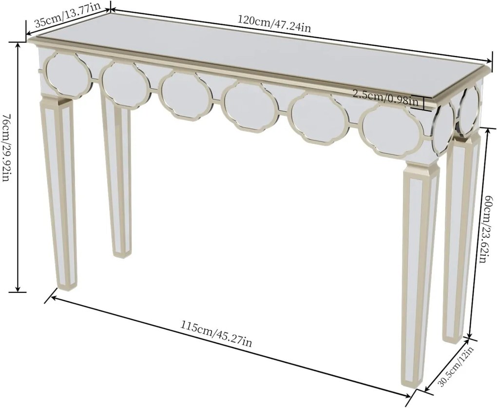MAOG203 - Masa toaleta oglinda, masuta consola, 120 cm, cosmetica machiaj, vanity birou, Argintiu