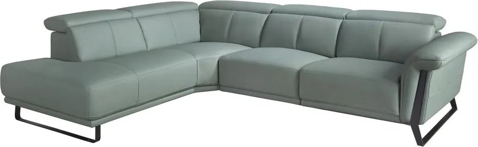 Coltar LUX design italian cu sezlong stanga si functia relax Cowhide verde turcoaz
