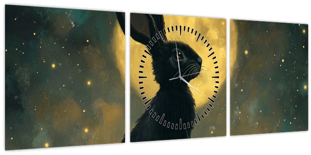 Tablou - Iepure cu lună (cu ceas) (90x30 cm)