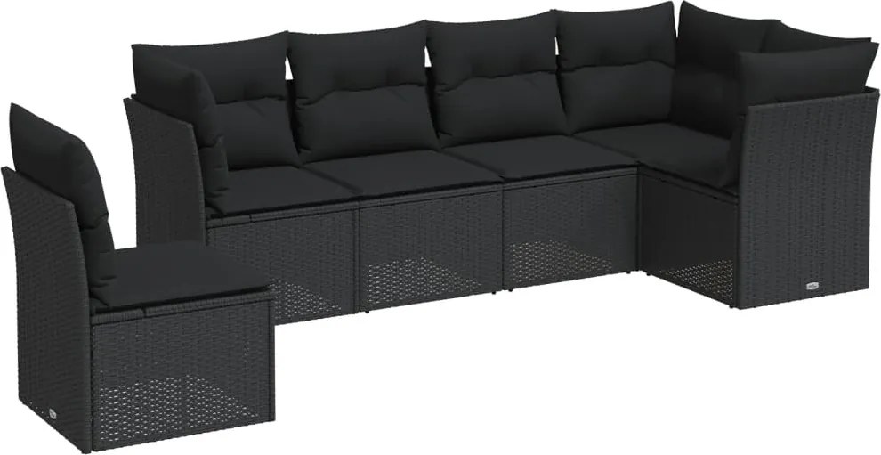 vidaXL Set mobilier de grădină cu perne, 6 piese, negru, poliratan