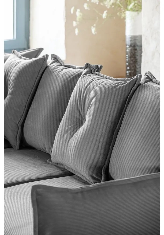 Colțar gri extensibil cu tapițerie din catifea reiată (colț stânga/în formă de "U") Lazy Lukka – Miuform