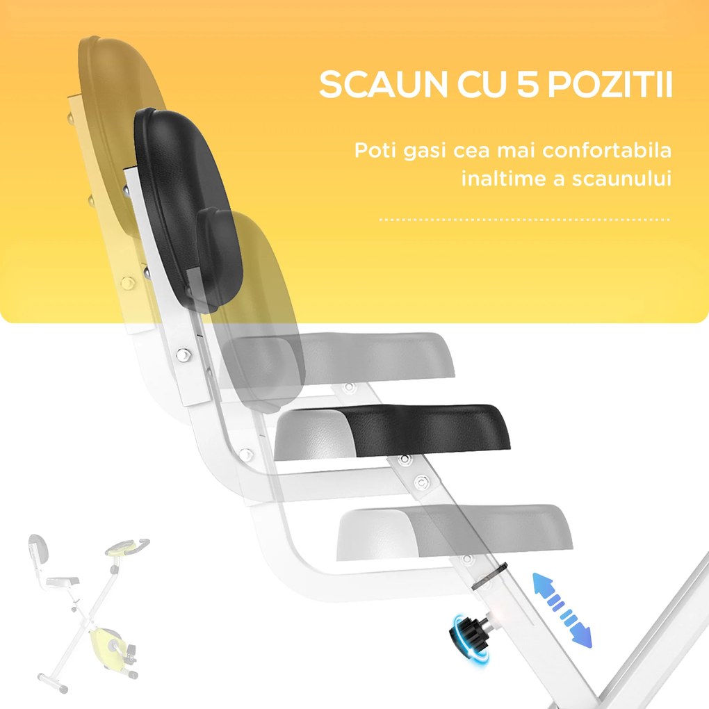 HOMCOM Cyclette Magnetică Pliabilă, Reglabilă pe Înălțime și Intensitate, Antrenament Cardio, Galbenă | Aosom Romania