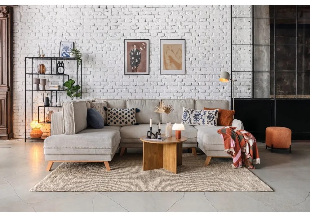 Colțar turcoaz extensibil cu tapițerie din catifea reiată (cu colț pe partea stângă /în formă de "U") Tori – Bonami Selection