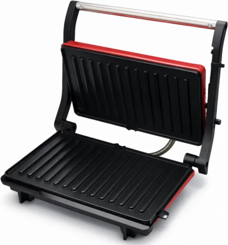 Aparat pentru sandvisuri / sandwich maker Panini Oliver Voltz OV51442R, 1000 W, Placi antiaderente, Deschidere la 180°, Tava pentru grasime, Rosu