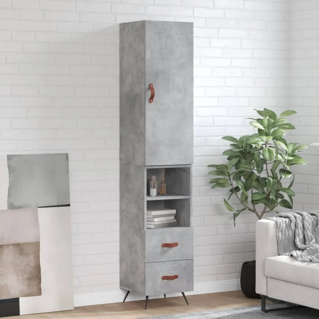 vidaXL Dulap înalt, gri beton, 34,5x34x180 cm, lemn prelucrat